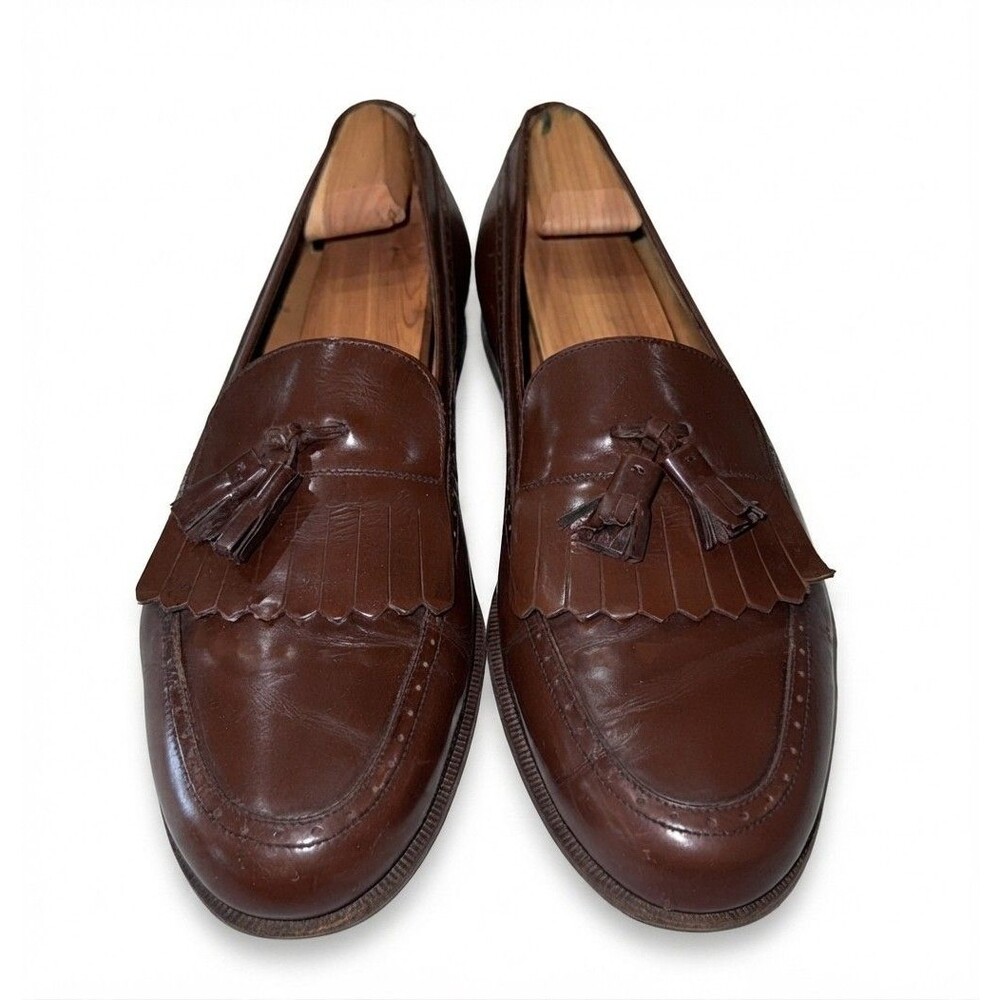 Salvatore Ferragamo Mens 10.5D Brown Leather Kiltie Tassel Loafers Moc Toe Italy